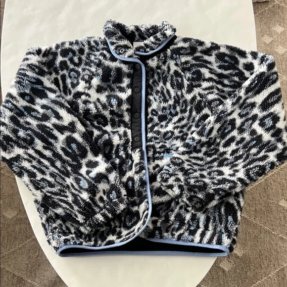 FP Movement by Free People Black, White & Blue Leopard Print Fleece Jacket - Picture 3 of 9